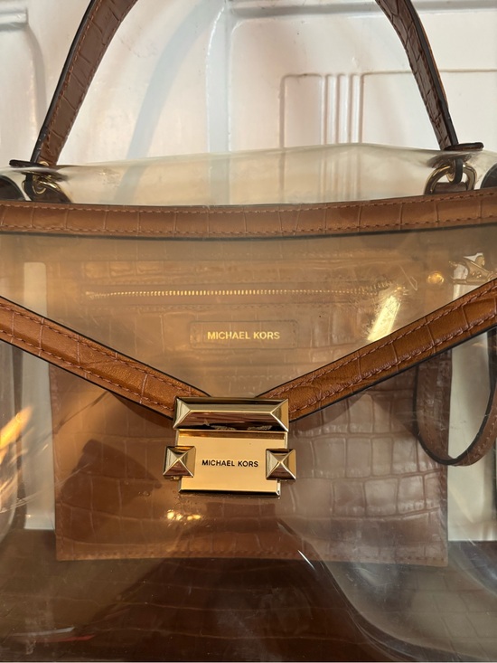 Michael Kors Handbags - Michael Kors Clear Shoulder Bag with Brown Croc-Embossed Trim and Gold Hardware
